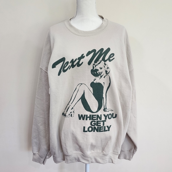 Lonely Ghost Text Me When You Get Lonely Crew Crewneck Sweatshirt | Cream | XXXL - Picture 5 of 9